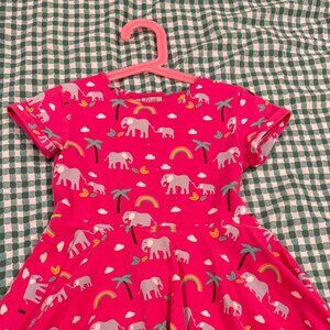 Frugi Girl's Deep Pink Rainbow Dress. 100% Organic Cotton, 4-5 years old